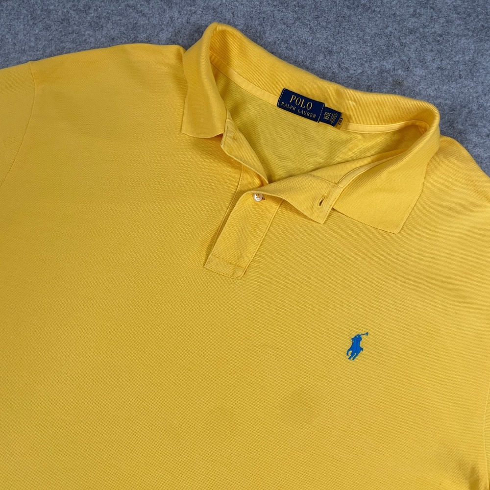Polo Ralph Lauren Mens Polo Shirt 2XLT Yellow Blue Pony Logo Pique Knit Big Tall